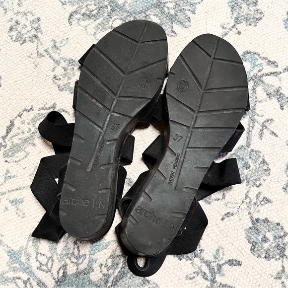 Arche Leather Black Strappy Wedge Sandals - Picture 3 of 8